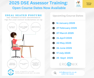 2025 DSE Assessor Training course dates for workplace health and ergonomics professionals. Open course schedule and registration details.