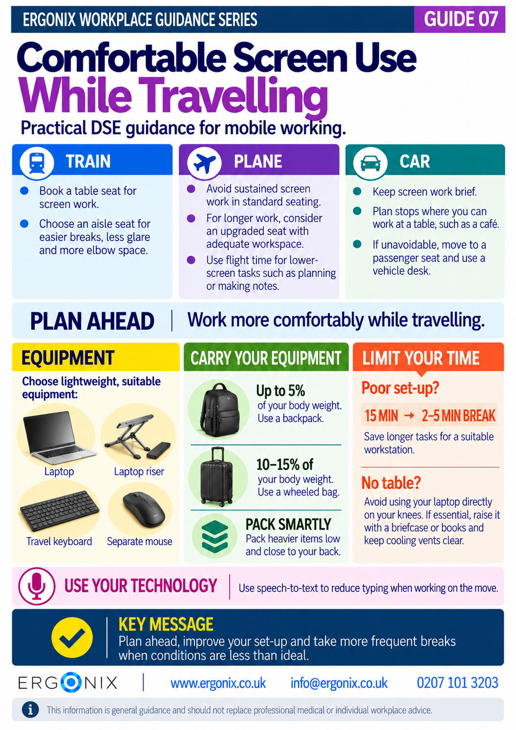 Comfortable screen use while travelling, DSE guidance for working on trains, planes and in cars